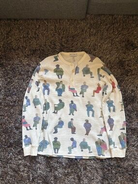 Jw Anderson People Print Waffle Knit Cotton Henley Top